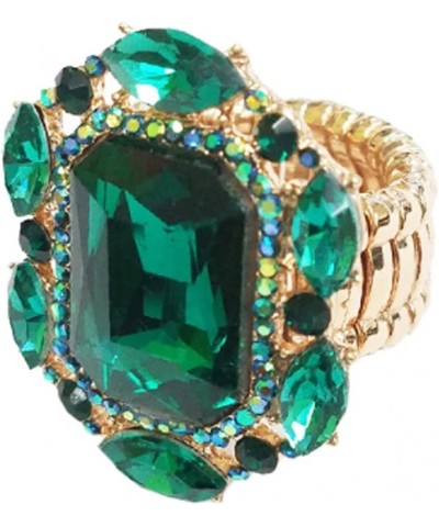 Women's Stunning Statement Emerald Cut Glass Crystal Stretch Band Cocktail Ring,1.37 Green Crystal Gold Tone $12.60 Rings