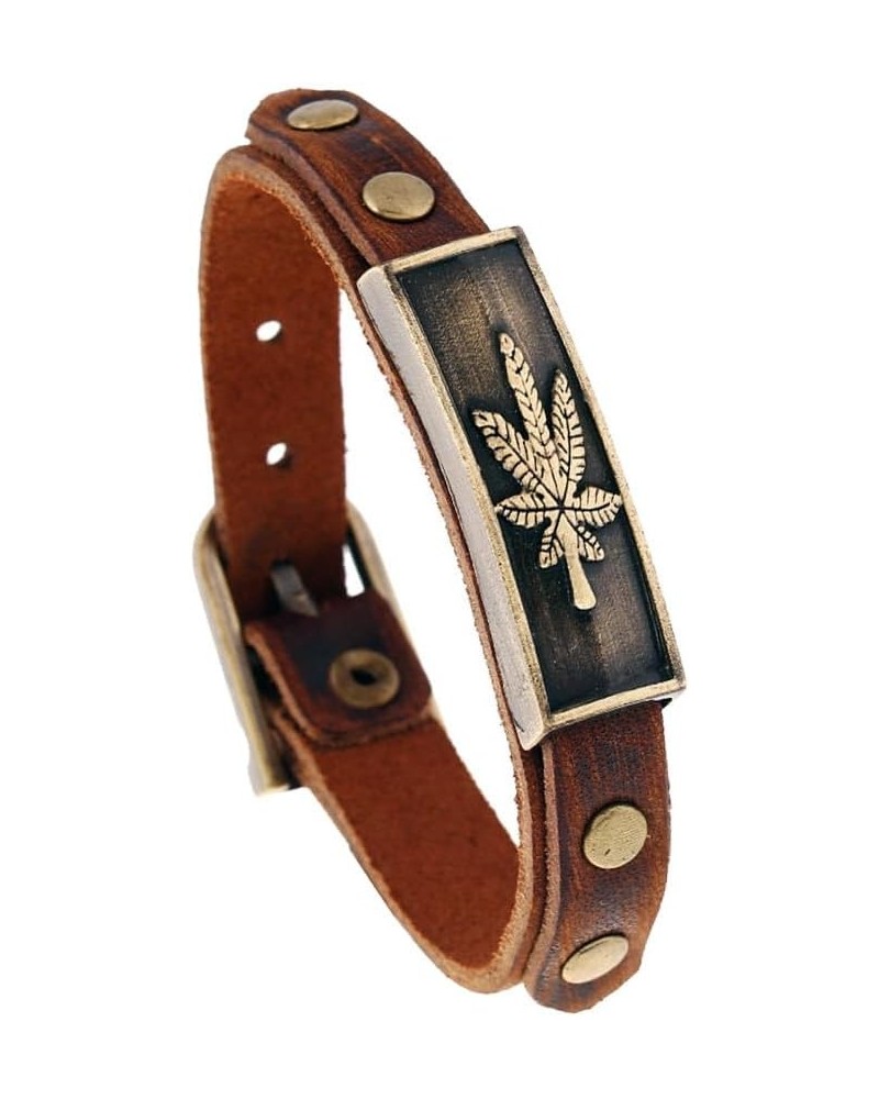 Vintage Leather Bracelets Brown Boho Bracelet Buckle Clasp Leaves Bracelets Handmade for Women and Men $7.27 Bracelets