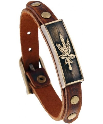 Vintage Leather Bracelets Brown Boho Bracelet Buckle Clasp Leaves Bracelets Handmade for Women and Men $7.27 Bracelets