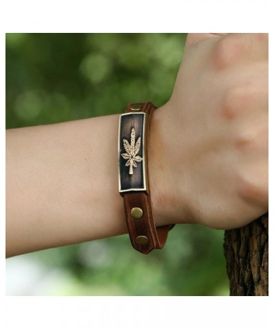 Vintage Leather Bracelets Brown Boho Bracelet Buckle Clasp Leaves Bracelets Handmade for Women and Men $7.27 Bracelets