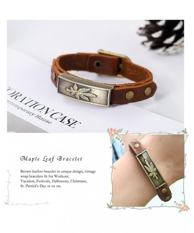 Vintage Leather Bracelets Brown Boho Bracelet Buckle Clasp Leaves Bracelets Handmade for Women and Men $7.27 Bracelets