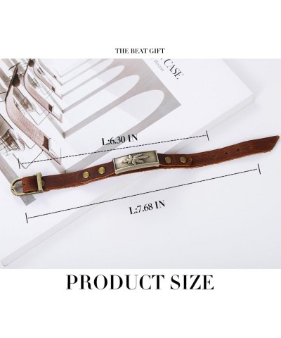 Vintage Leather Bracelets Brown Boho Bracelet Buckle Clasp Leaves Bracelets Handmade for Women and Men $7.27 Bracelets