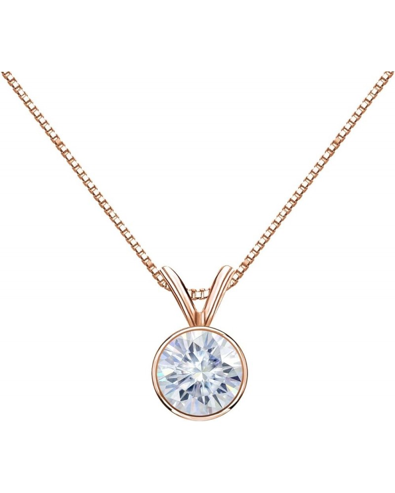 14K Gold Round Bezel-set Solitaire Moissanite Pendant Necklace (1/2 to 3 1/2ct TGW, White) 16 to 18-inch Rose Gold 0.5 carats...