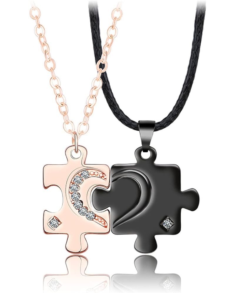 Couples Diamond Encrusted Puzzle Necklaces, Matching Couples Necklace for Him Her, Romantic Gift for Boyfriend Girlfriend Hus...