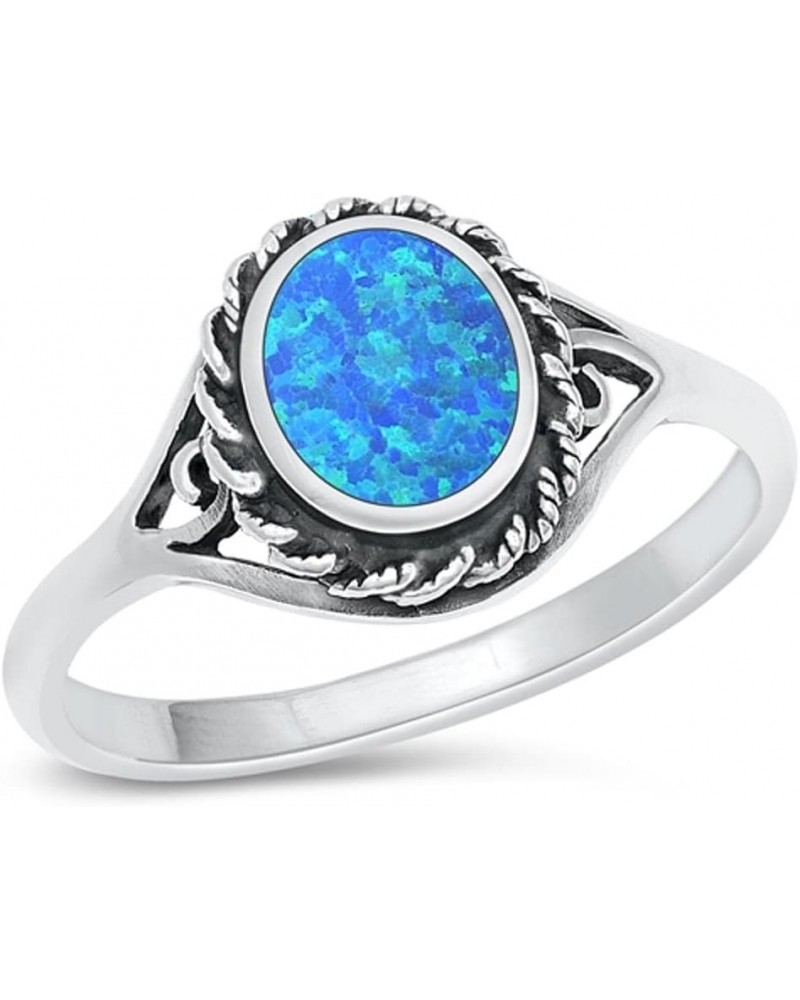 CHOOSE YOUR COLOR Sterling Silver Oval Ring Blue (Simulated Opal) $10.32 Rings