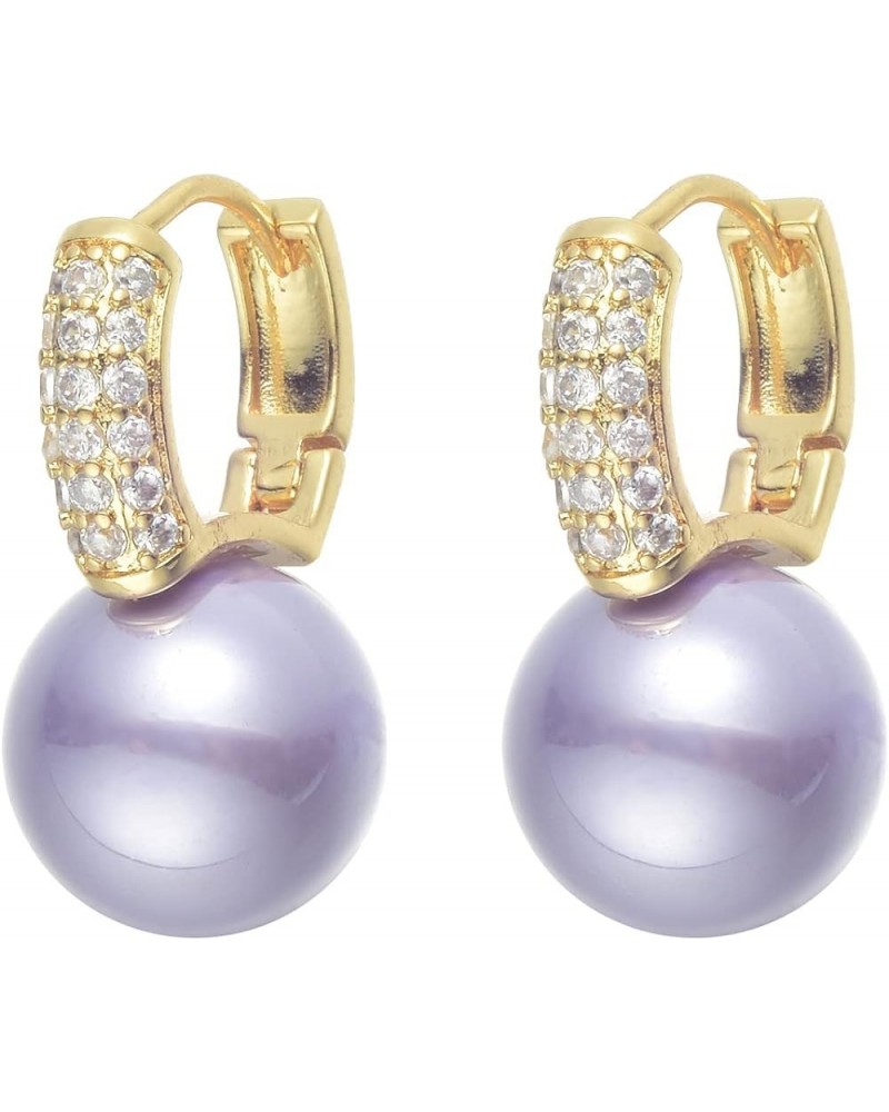 Pearl Drop Earrings Pearl Huggie Earrings 12mm Pearl Diamond Earrings with Allergy-free pins Purple $9.66 Earrings