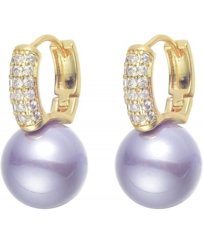 Pearl Drop Earrings Pearl Huggie Earrings 12mm Pearl Diamond Earrings with Allergy-free pins Purple $9.66 Earrings