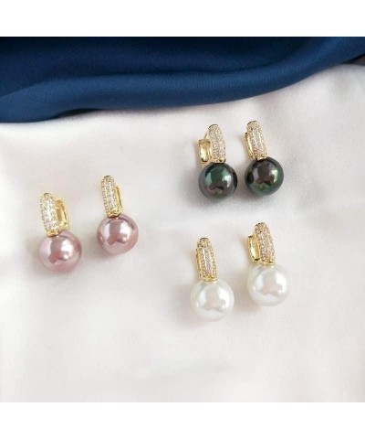 Pearl Drop Earrings Pearl Huggie Earrings 12mm Pearl Diamond Earrings with Allergy-free pins Purple $9.66 Earrings