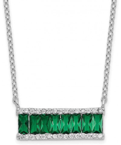 Cheryl M Sterling Silver Rhodium-plated Emerald-cut Green Nano Crystal and Brilliant-cut White CZ Bar 18 Inch Necklace QQCM15...