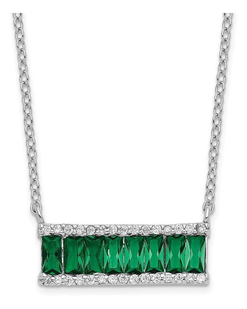 Cheryl M Sterling Silver Rhodium-plated Emerald-cut Green Nano Crystal and Brilliant-cut White CZ Bar 18 Inch Necklace QQCM15...