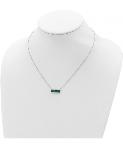 Cheryl M Sterling Silver Rhodium-plated Emerald-cut Green Nano Crystal and Brilliant-cut White CZ Bar 18 Inch Necklace QQCM15...