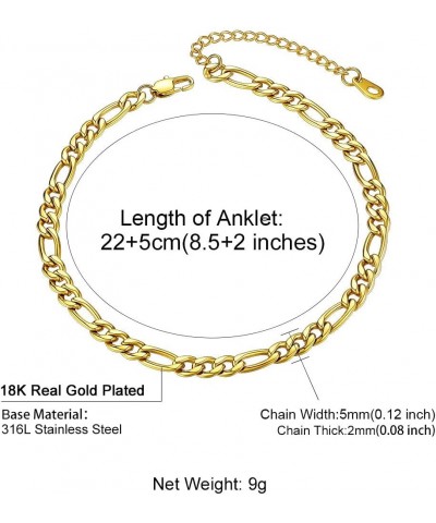 Resizable Anklet Chain for Women Girls Summer Beach Barefoot Jewelry Stainless Steel/18K Gold/S925 Sterling Silver Figaro/Whe...