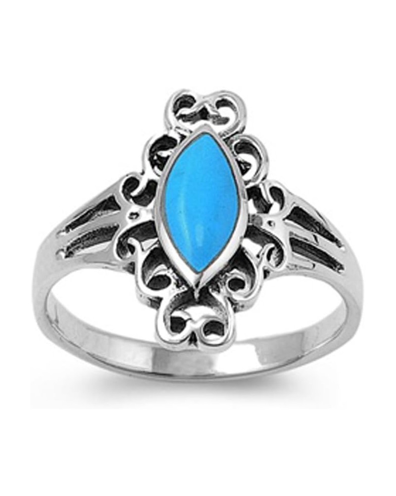 CHOOSE YOUR COLOR Sterling Silver Long Ring Simulated Turquoise - Size 6 $10.68 Rings