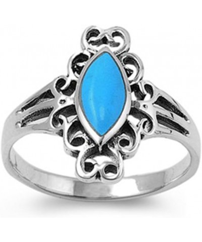 CHOOSE YOUR COLOR Sterling Silver Long Ring Simulated Turquoise - Size 6 $10.68 Rings