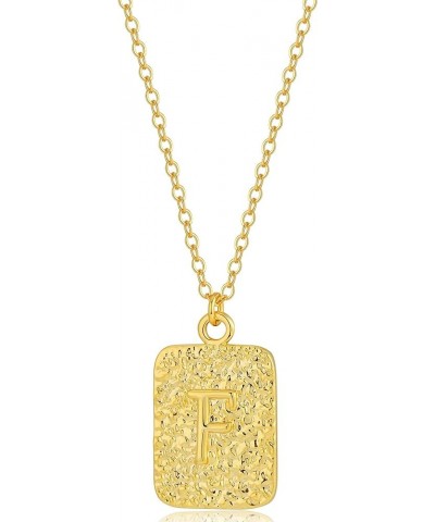 Hammered Gold Dog Tag for Women | Initial Monogram Pendant Necklace | 18k Plated Over - 925 Sterling | Personalized A-Z Lette...