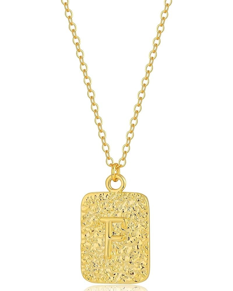 Hammered Gold Dog Tag for Women | Initial Monogram Pendant Necklace | 18k Plated Over - 925 Sterling | Personalized A-Z Lette...