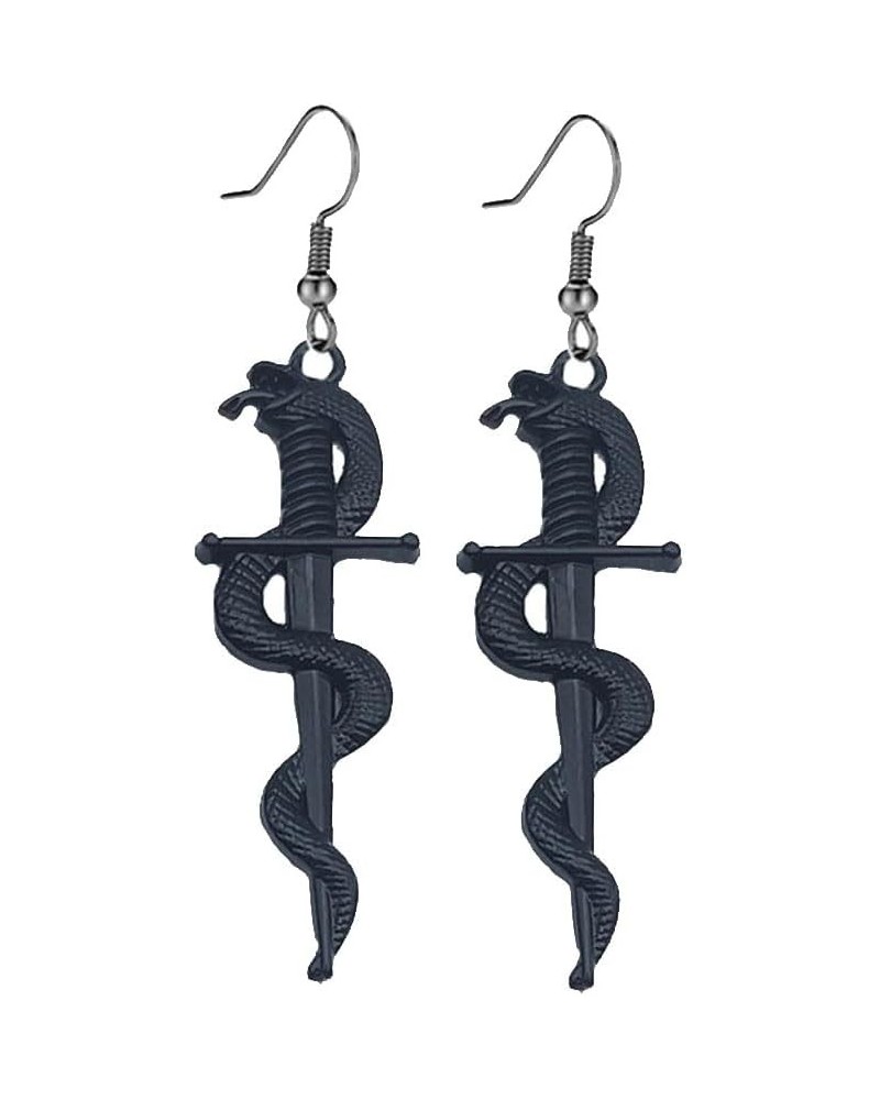 Dagger Earrings Rerto Sword Snake Dangle Earrings Ankh Cross Hook Earrings for Women Exaggeration Gothic Serpent Earrings Jew...