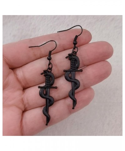 Dagger Earrings Rerto Sword Snake Dangle Earrings Ankh Cross Hook Earrings for Women Exaggeration Gothic Serpent Earrings Jew...