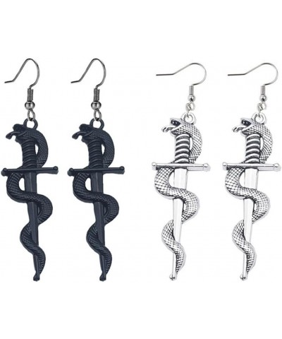 Dagger Earrings Rerto Sword Snake Dangle Earrings Ankh Cross Hook Earrings for Women Exaggeration Gothic Serpent Earrings Jew...