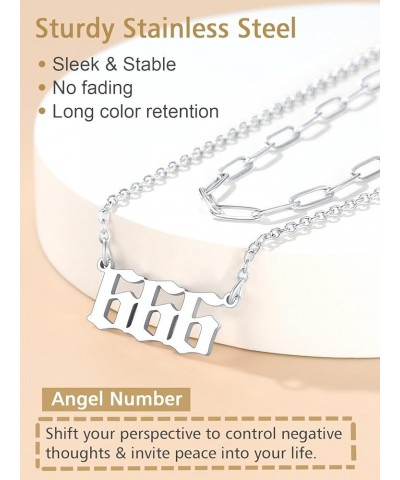 Angel Number Paperclip Chain Layered Necklaces for Women Stainless Steel/Gold Plated/Black 222 444 888 999 Lucky Number/Custo...