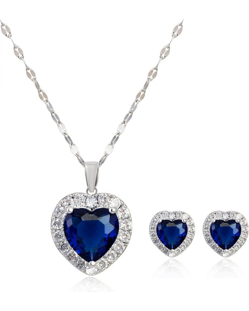 Love Heart Necklaces Stud Earrings Jewelry Set for Women 14k Plated Cubic Zirconia Crystal Birthstone Gemstone Necklace Set f...