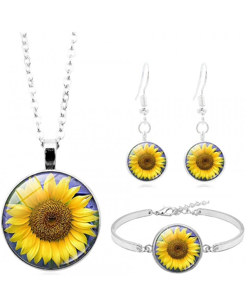 3pcs Sunflower Necklace Bracelet with Yellow Flower Drop Earrings Sun Flower Jewelry Set for Women Girls A $9.43 Jewelry Sets