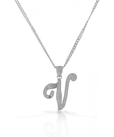 925 Sterling Silver CZ Letter Initial Pendant Necklace Letter "V $28.61 Necklaces