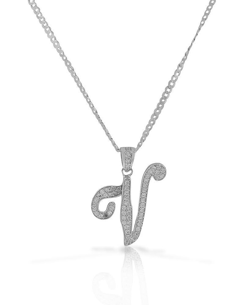 925 Sterling Silver CZ Letter Initial Pendant Necklace Letter "V $28.61 Necklaces