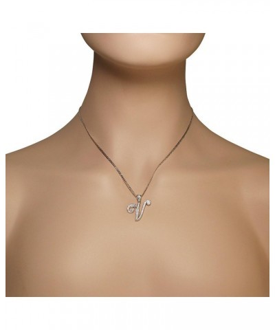 925 Sterling Silver CZ Letter Initial Pendant Necklace Letter "V $28.61 Necklaces