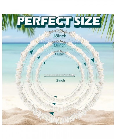 6 Pcs White Puka Shell Necklace Hawaiian Seashell Necklace Beach Necklaces Clam Chips Surfer Necklace with 6 Extended Chain f...