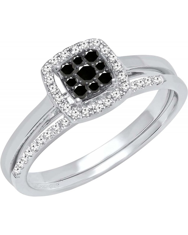 0.30 Carat Round Black & White Diamond Square Cluster Wedding Ring Set for Women in 10K Gold 5.5 White Gold $192.34 Sets