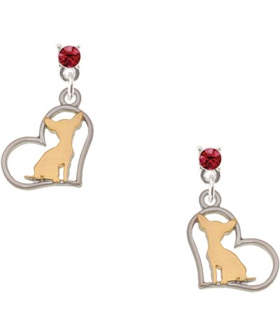 Two-tone Chihuahua Silhouette Heart Crystal Post Earrings Maroon $13.99 Earrings