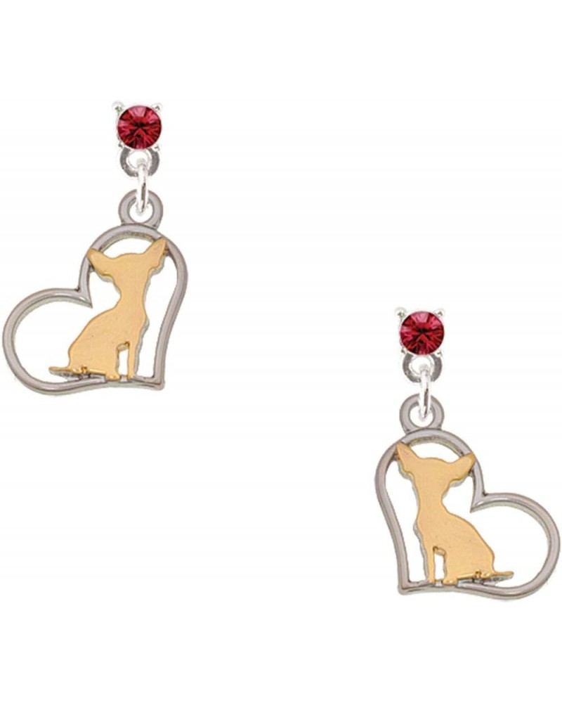 Two-tone Chihuahua Silhouette Heart Crystal Post Earrings Maroon $13.99 Earrings