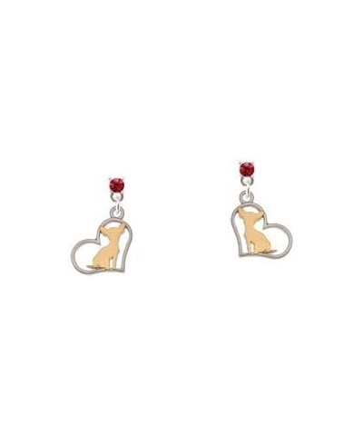 Two-tone Chihuahua Silhouette Heart Crystal Post Earrings Maroon $13.99 Earrings