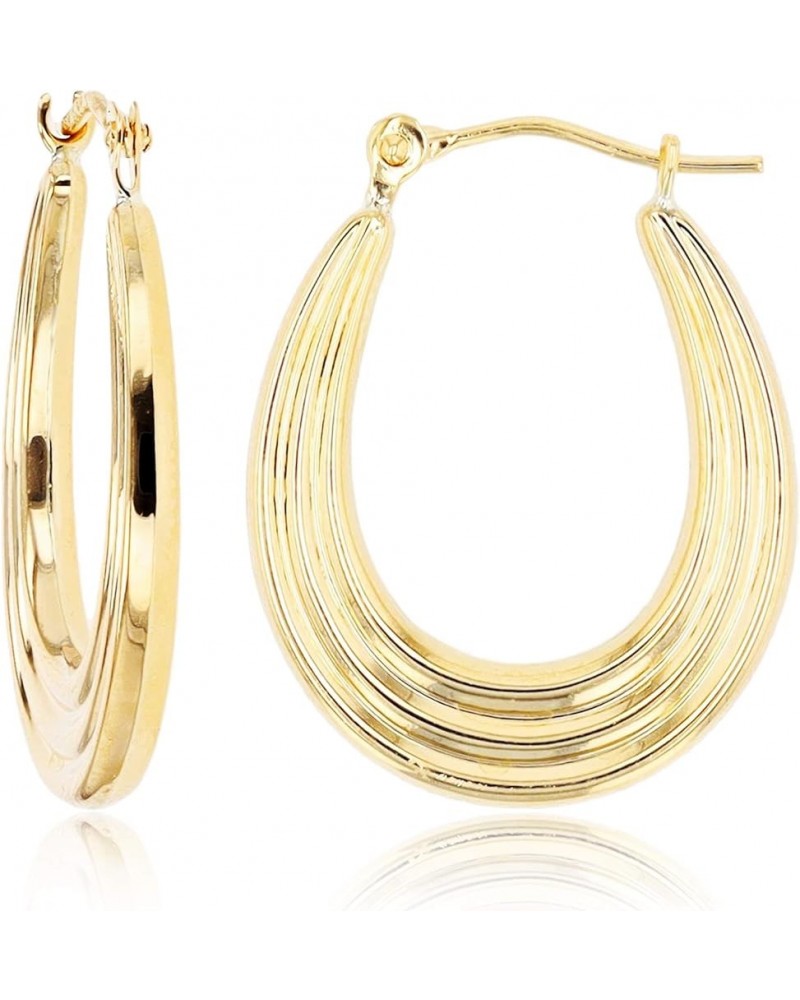 14K Yellow Gold 2mm Thick Hoop Earrings with Hinged Clasp | Bamboo, Channeled, Square, Oval And U Shaped | Hypoallergenic Hoo...