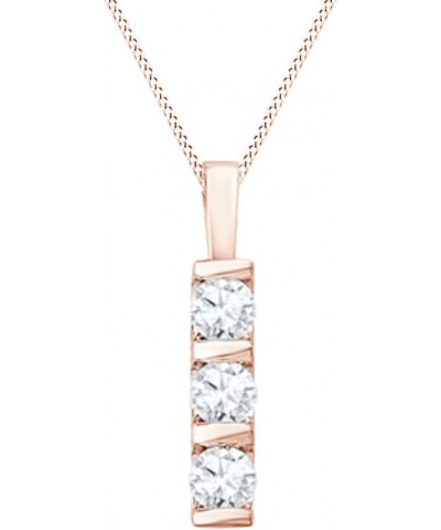 Jewel Zone US Simulated White Sapphire Three Stone Pendant Necklace in 14K Gold Over Sterling Silver Rose-gold-plated-silver ...