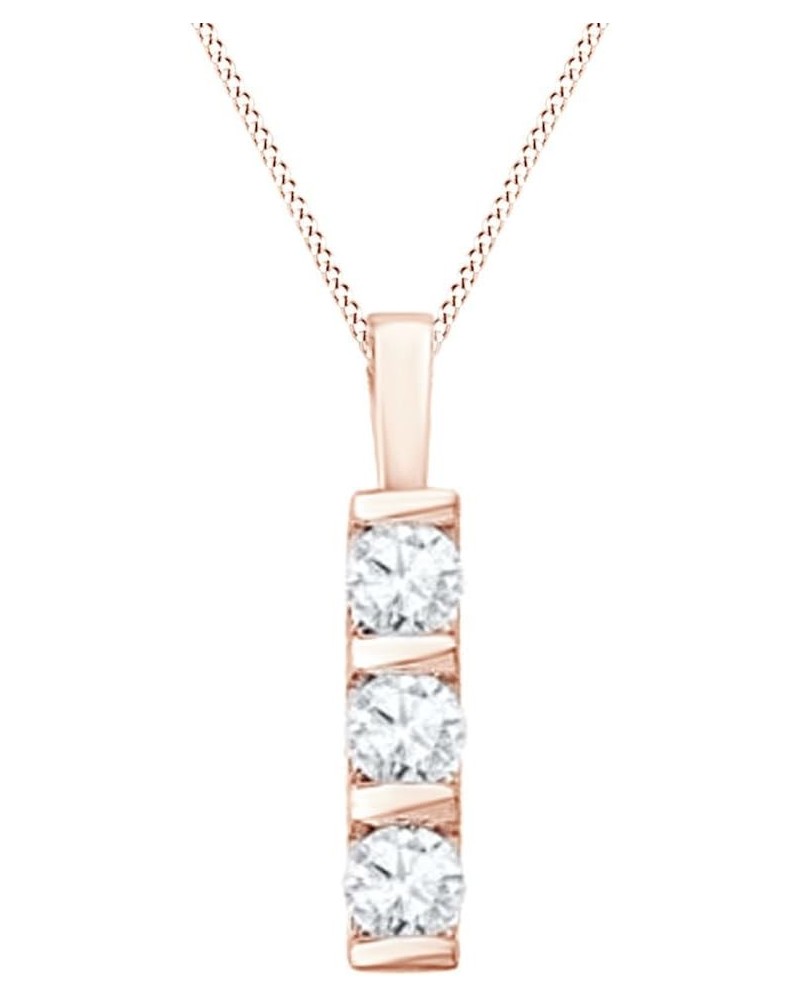 Jewel Zone US Simulated White Sapphire Three Stone Pendant Necklace in 14K Gold Over Sterling Silver Rose-gold-plated-silver ...