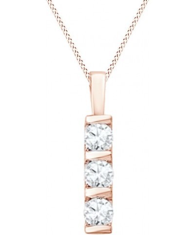 Jewel Zone US Simulated White Sapphire Three Stone Pendant Necklace in 14K Gold Over Sterling Silver Rose-gold-plated-silver ...