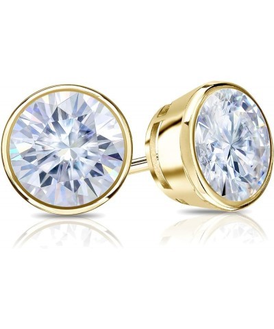 14k Gold Round Moissanite Stud Earrings (1 to 7ct TGW, G-H) Bezel-set, Push-Back Yellow Gold 2.5 carats $223.48 Earrings