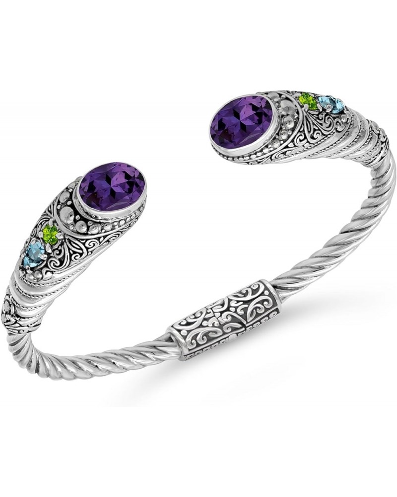 Sterling Silver 925 with Gemstones Bali Filigree Cuff Bracelet Silver 925/Amethyst, Peridot & Blue Topaz DHK3585 Large $58.11...