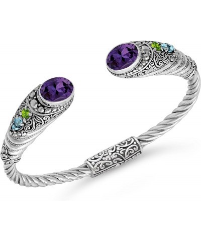 Sterling Silver 925 with Gemstones Bali Filigree Cuff Bracelet Silver 925/Amethyst, Peridot & Blue Topaz DHK3585 Large $58.11...