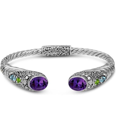 Sterling Silver 925 with Gemstones Bali Filigree Cuff Bracelet Silver 925/Amethyst, Peridot & Blue Topaz DHK3585 Large $58.11...