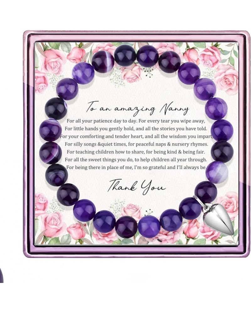 Nanny Mothers Day Gifts, Nanny Bracelet Gifts for Nanny Thank You Gift Purple Agate Beads Nanny Gifts for Mothers Day,Best Na...