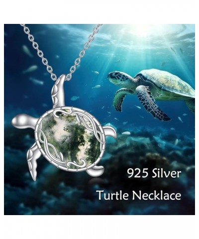 Turtle Necklace Sterling Silver Sea Turtle Moss Agate Necklace Sea Turtle Moss Agate Jewelry Gifts for Women Girls Moss Agate...