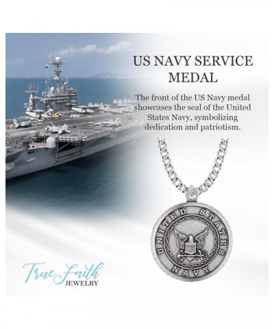 Sterling Silver United States Navy Service Medal with St Michael Patron Saint Archangel Pendant Necklace, 1 Inch $39.39 Neckl...