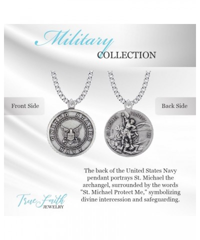 Sterling Silver United States Navy Service Medal with St Michael Patron Saint Archangel Pendant Necklace, 1 Inch $39.39 Neckl...