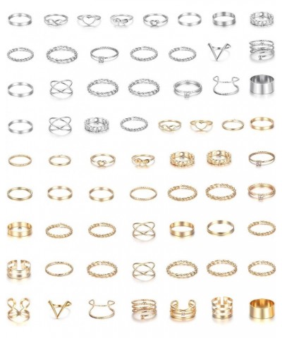 65PCS Bohemian Knuckle Ring Midi Ring Set Hollow Silver Gold Vintage Stackable Rings Fashion Finger Knuckle Midi Rings for Wo...