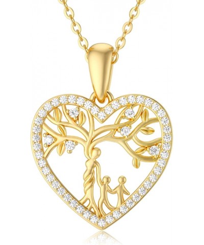 14K Gold Mother and Child Necklaces Tree of Life Family Tree Pendant Necklaces Jewelry with Moissanite Gifts for Women Teen G...