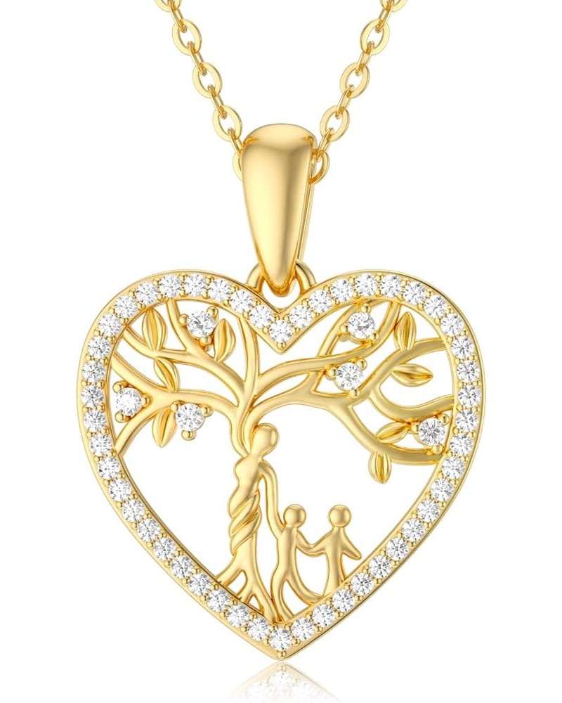 14K Gold Mother and Child Necklaces Tree of Life Family Tree Pendant Necklaces Jewelry with Moissanite Gifts for Women Teen G...