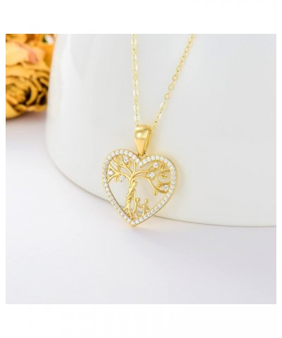 14K Gold Mother and Child Necklaces Tree of Life Family Tree Pendant Necklaces Jewelry with Moissanite Gifts for Women Teen G...